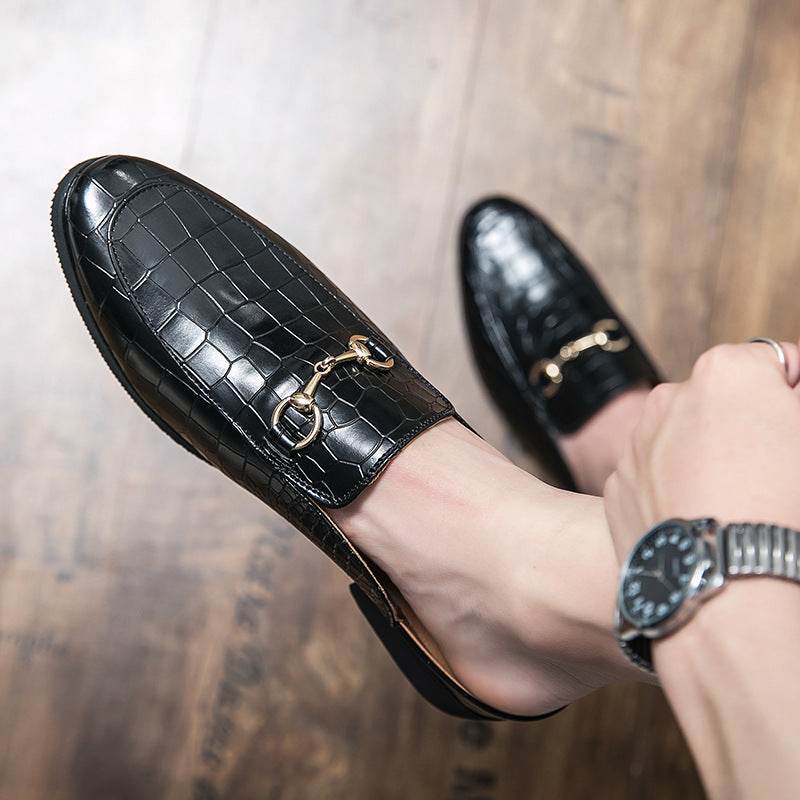 Men's Lazy Semi Slipper Leather Shoes - Mubimart