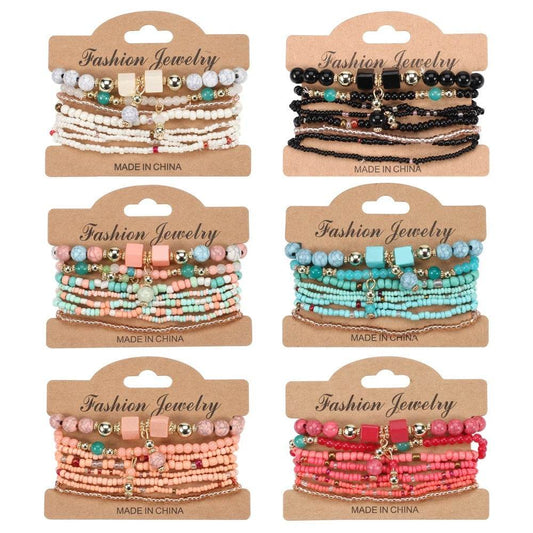 Bohemian Handmade Beads Bracelet Set For Women Summer Colorful Beaded Chain Bangle Men Boho Jewelry Accessories Stone Beads Chain Handmade Bangle Female Fashion Party Jewelry Gift - Mubimart