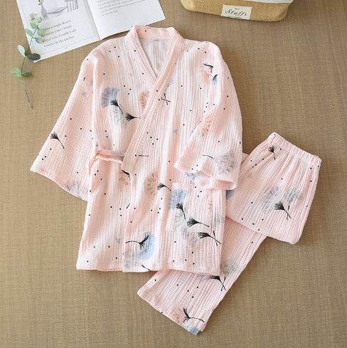 Women's Fashionable Cotton Kimono Gauze Pants Loungewear - Mubimart