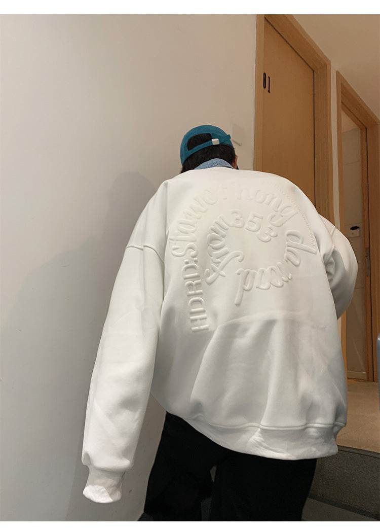 Foam Letter Printed Crew Neck Sweatshirt Leisure Pullover Bottoming Shirt Youth Trendy Handsome Top Plus Size - Mubimart