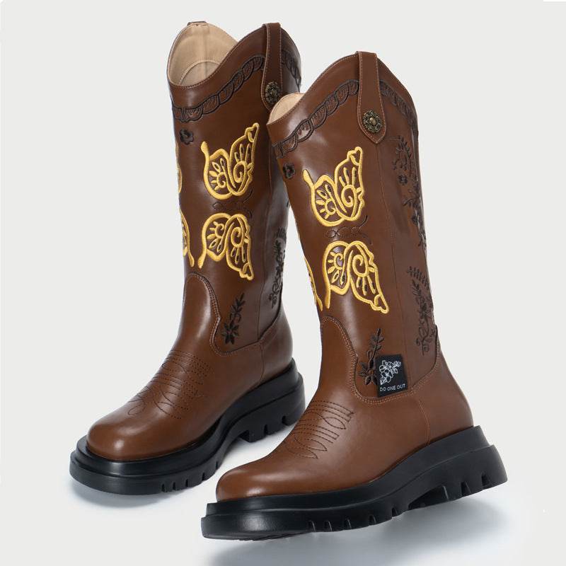 All-match Butterfly Embroidery Cowboy Boot - Mubimart