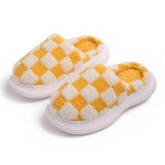 Checkerboard Plus Velvet Thick Cotton Slipper - Mubimart -  