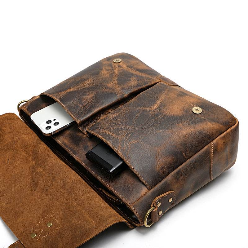 Leather Portable Mens Briefcase Satchel - Mubimart