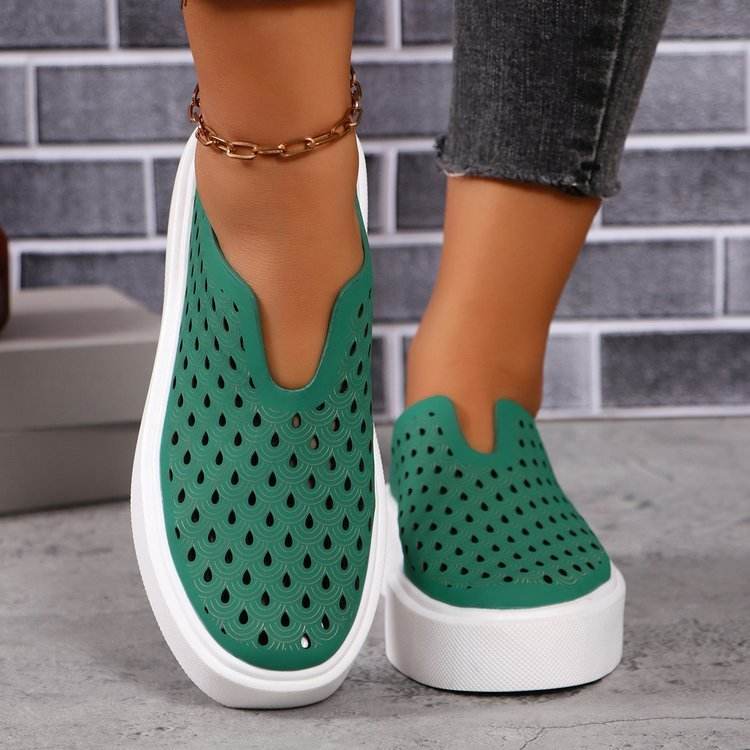 Fashion Hollow Flats Shoes Casual Versatile Thick Sole Slip-on Shallow Shoes For Women - Mubimart