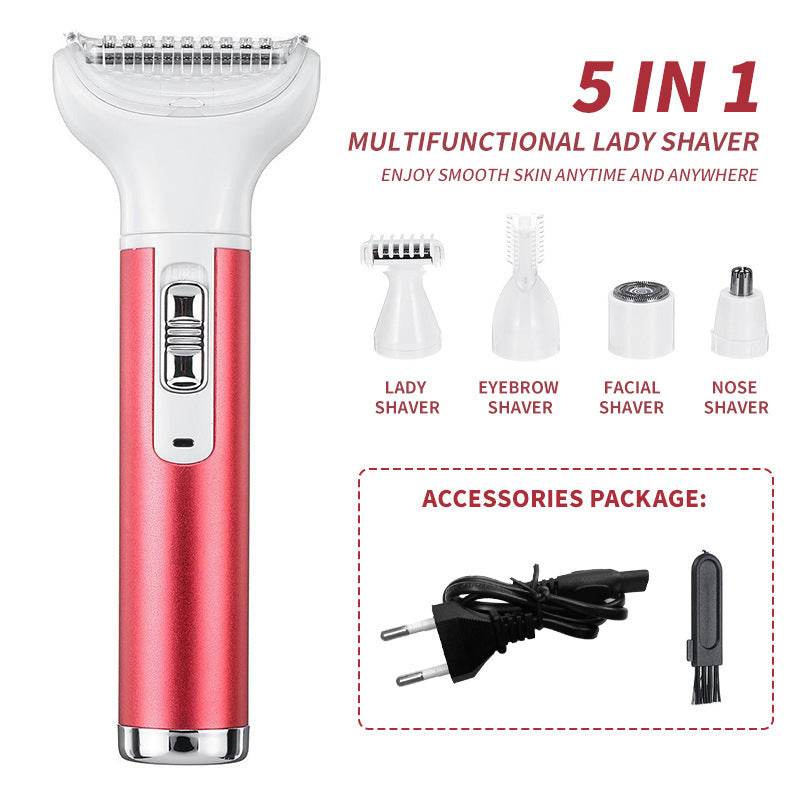 Electric Depilator Private Lady Shaver Private Parts Armpit Pubic Hair Shaver Multi-functional Five-piece Set For Women Hair Removal Device - Mubimart