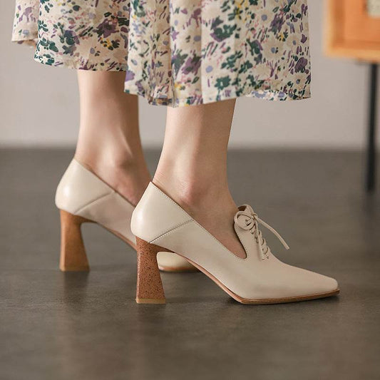 Deep Mouth Single Shoes Women's Large Size Lace Up Fashion High Heels - Mubimart