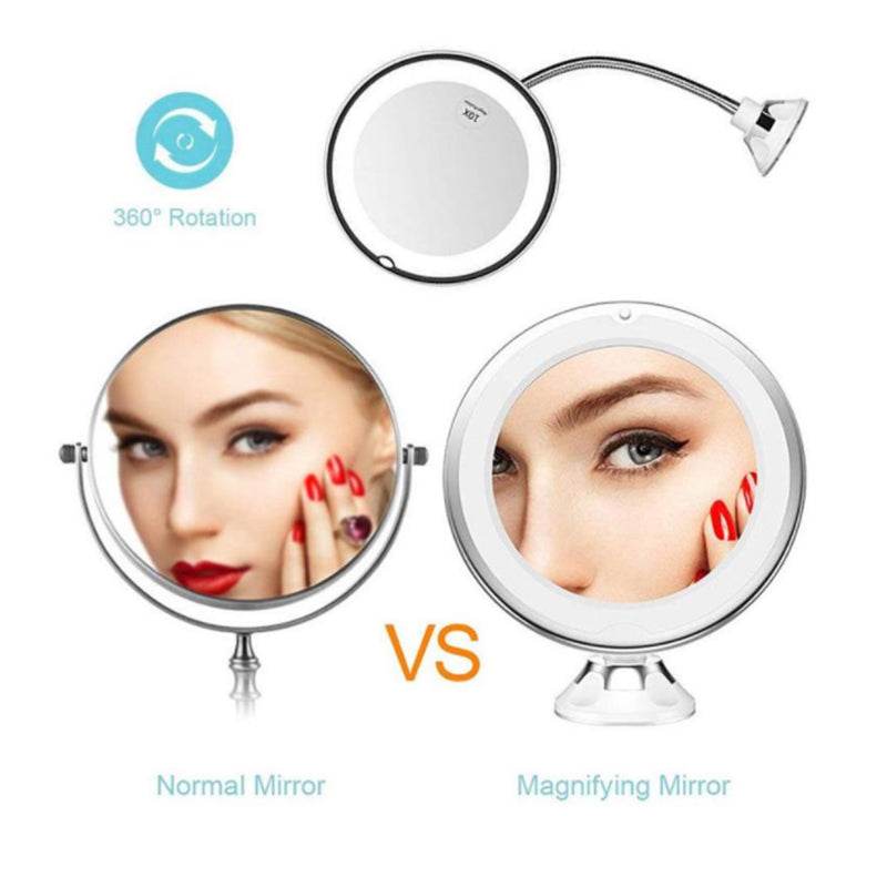 360 Swivel 10x Magnifying Bright LED Lighted Makeup Mirror - Mubimart