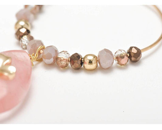 Women Fashion Natural Stone Hoop Earrings With Pink Waterdrop Stone - Mubimart