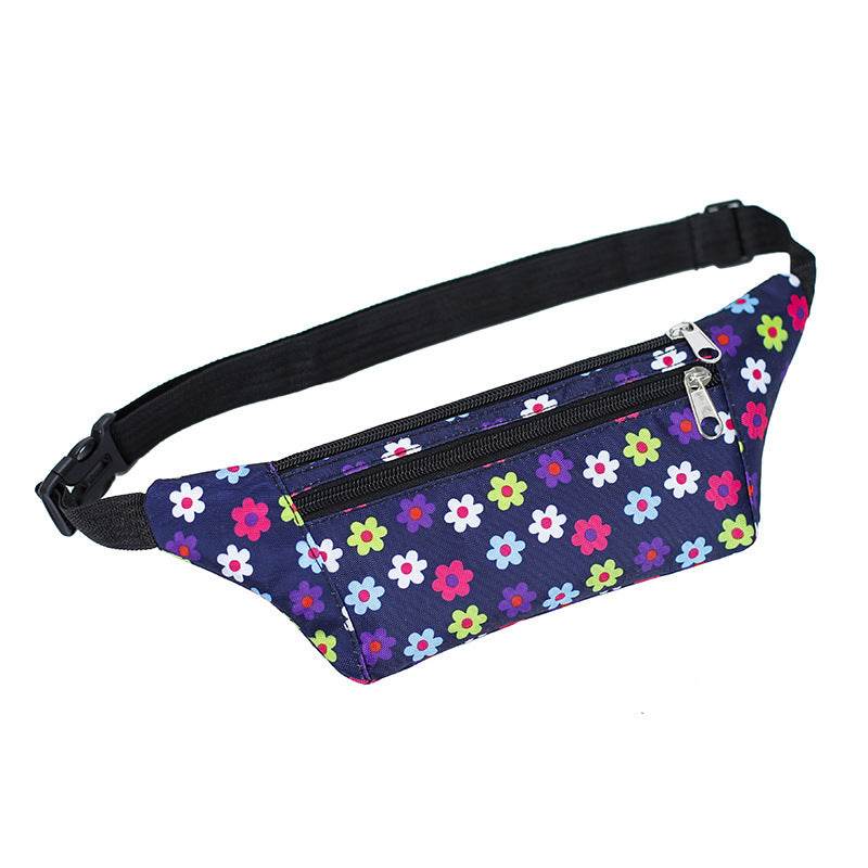 Flower Print Waist Bags Women Sports Running Fanny Pack With Double Zippers - Mubimart