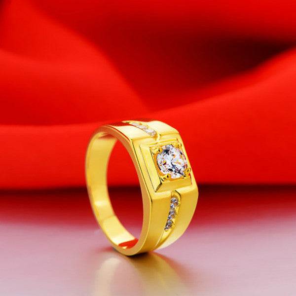Gentleman Temperament Plated 24k Yellow Gold Ring For Men - Mubimart
