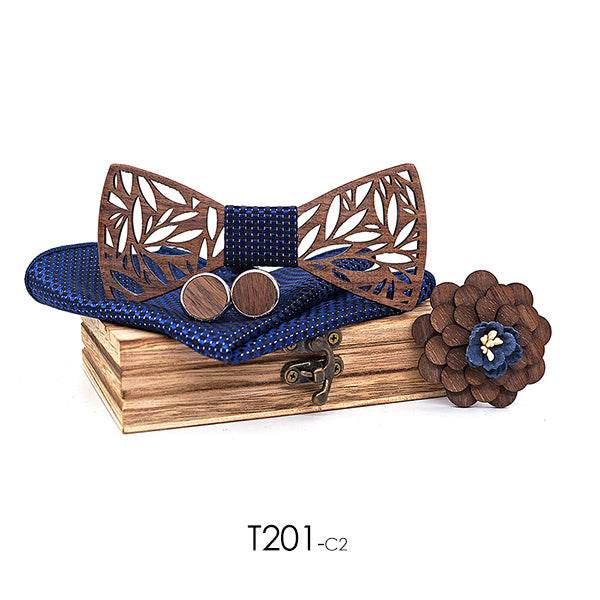 Wooden bow tie bow boutonniere suit - Mubimart