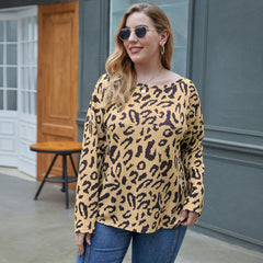 Plus Size Women's Clothing Top Fall Leopard Print T-Shirt - Mubimart -  