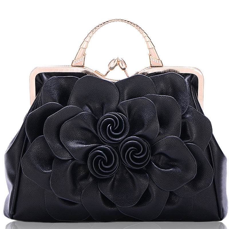 Rose Flower Women Tote Solid Color Shoulder Bag - Mubimart