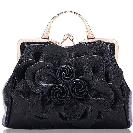 Rose Flower Women Tote Solid Color Shoulder Bag - Mubimart