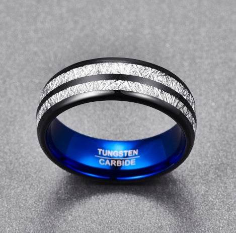 Wedding Band 8mm Width Men Women Rings Accessories Black Blue Tungsten Carbide Rings Couple Anillos Fashion Jewelry - Mubimart