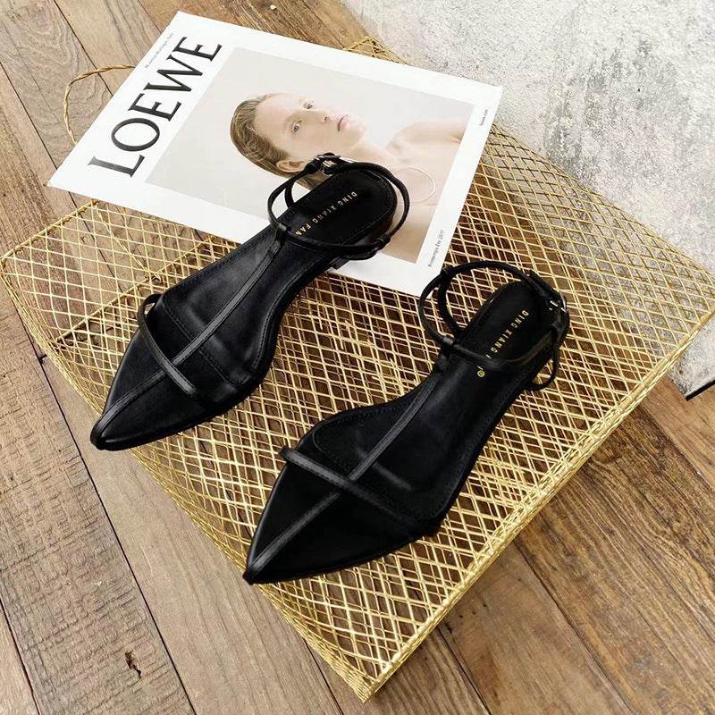 Everyday Simple Temperament Pointed Toe Flat Sandals - Mubimart
