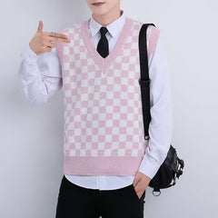 V-neck Knitted Boys' Checkered Sweater Vest