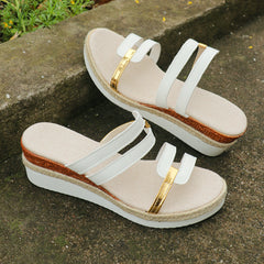 Sandalen mit Keilabsatz und Farbblock-Riemen, Sommermode, Hanf-Absatz, Pantoletten, Outdoor, dicke Sohle, Fischmaulschuhe für Damen