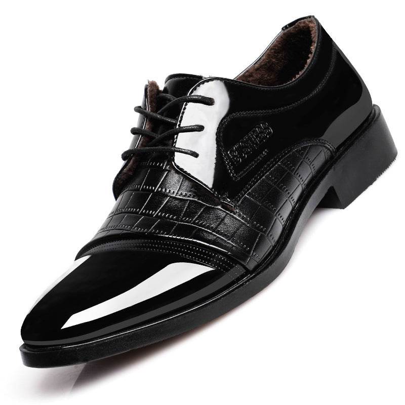 pattern autumn men's pointed business dress shoes leather men's shoes single shoes shoes men - Mubimart