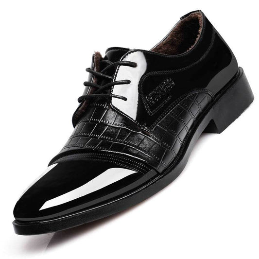 pattern autumn men's pointed business dress shoes leather men's shoes single shoes shoes men - Mubimart
