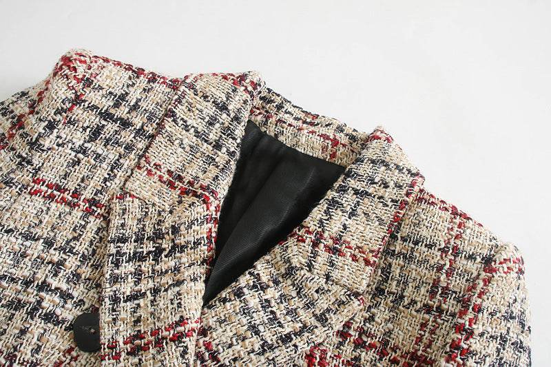 Plaid texture blazer women's clothing - Mubimart