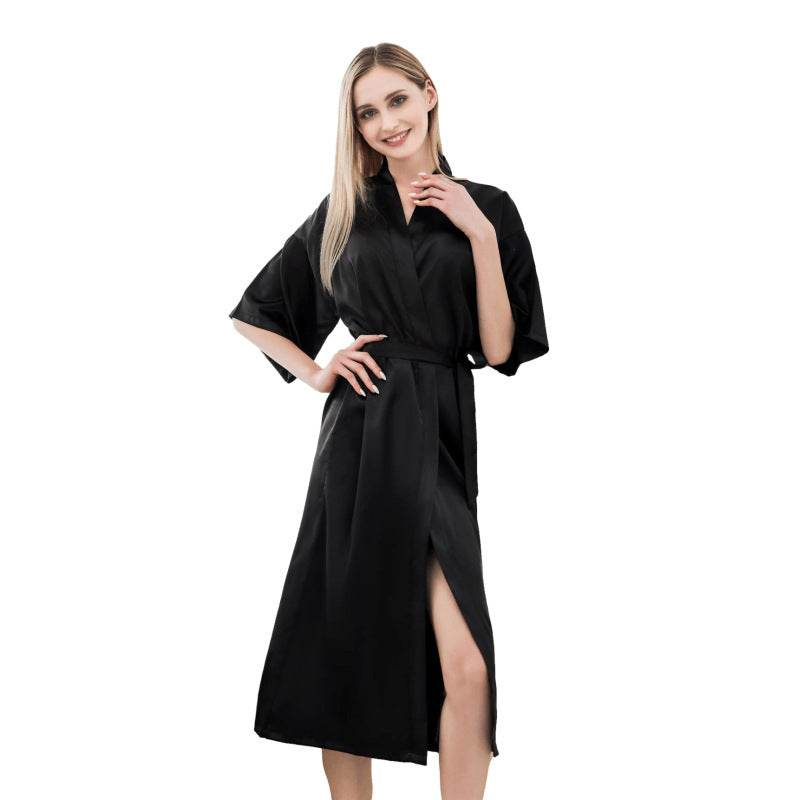 Satin Kimono Robes For Women Bride Long Robe Sleepwear - Mubimart