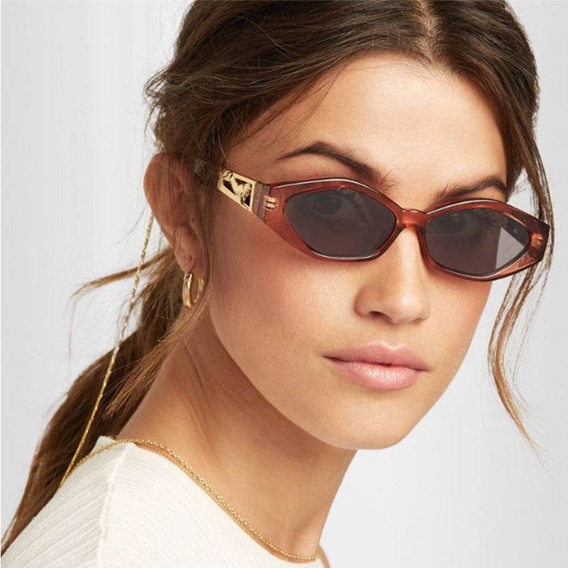 Angular Cat-eye Sunglasses, Modern Retro Temples In The Shape Of A Jumping Cheetah - Mubimart