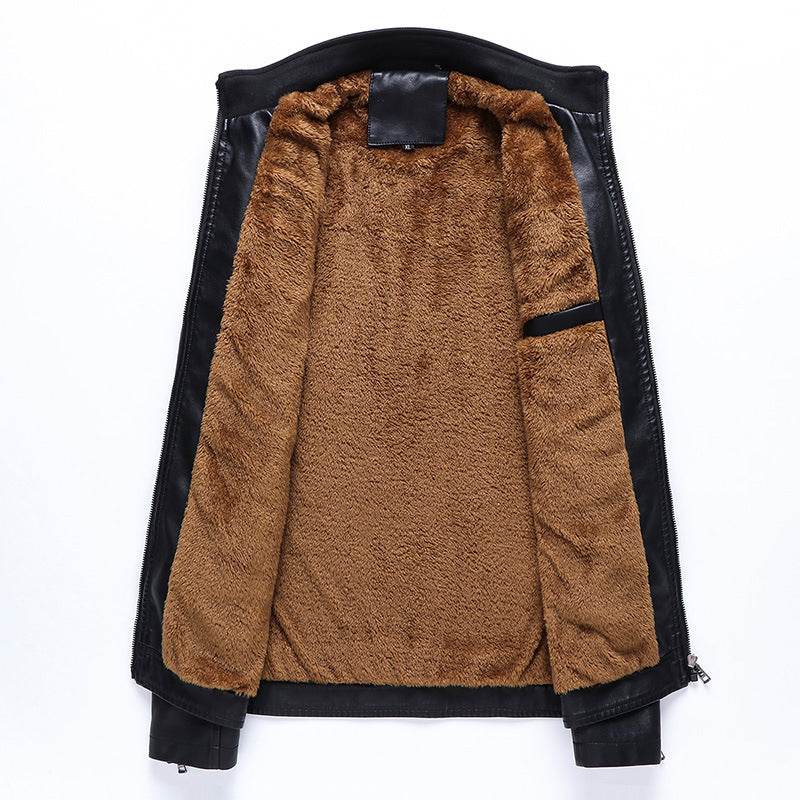 Fleece Warm Leather Jacket PU Leather Jacket - Mubimart