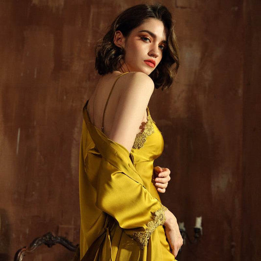Nightgown with floral sleeves - Mubimart