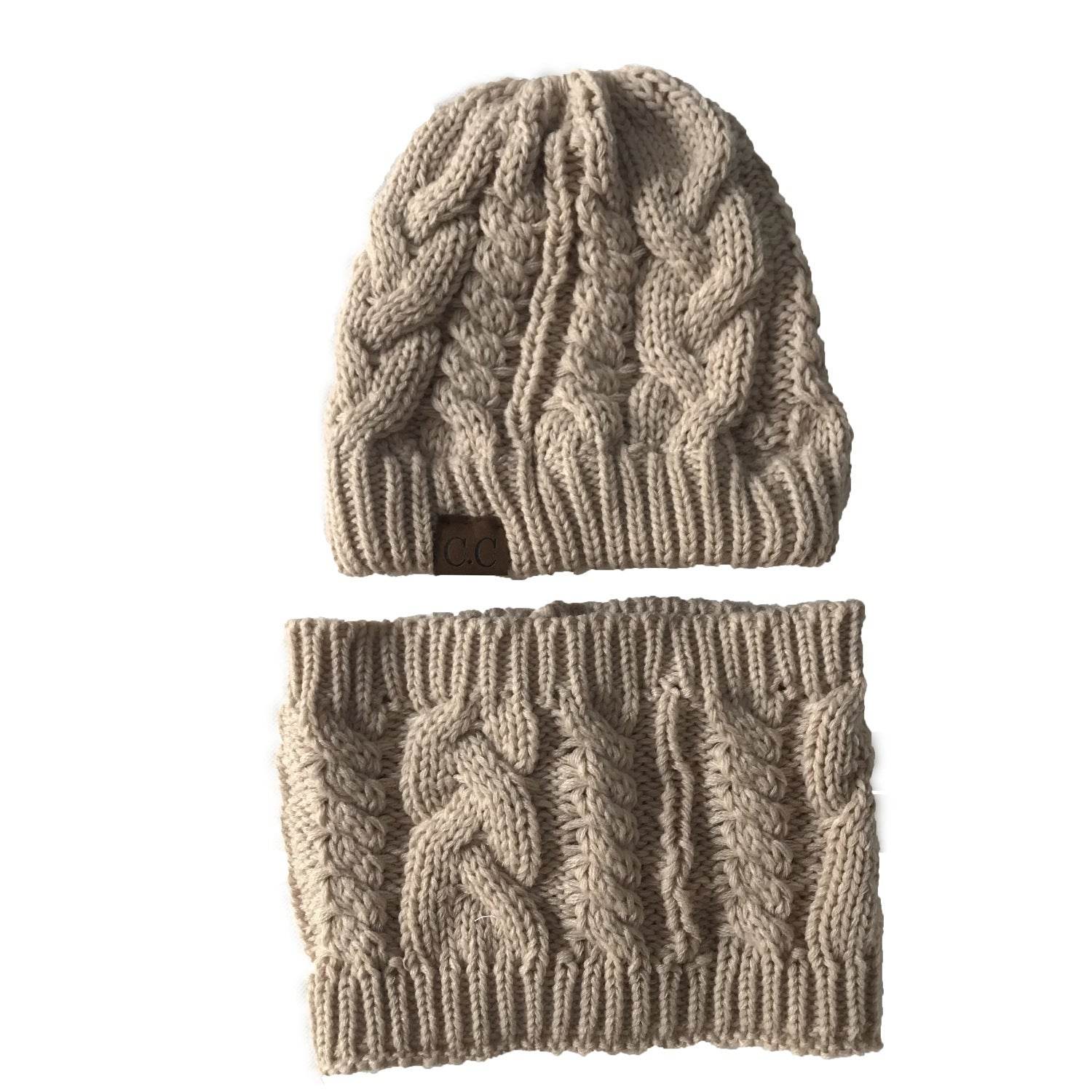 Autumn Winter Women's Hat Caps Knitted Warm ring Scarf Windproof Balaclava Multi Functional CC ponytail Hats Scarf Set For Women - Mubimart