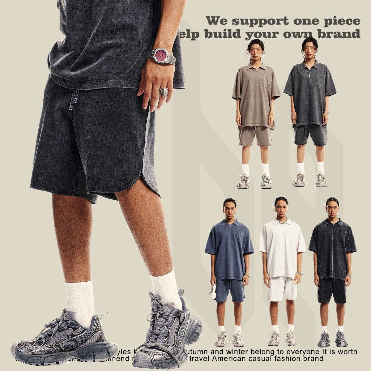 Washed Old Youth Couple Workout Sports Men Casual Shorts - Mubimart