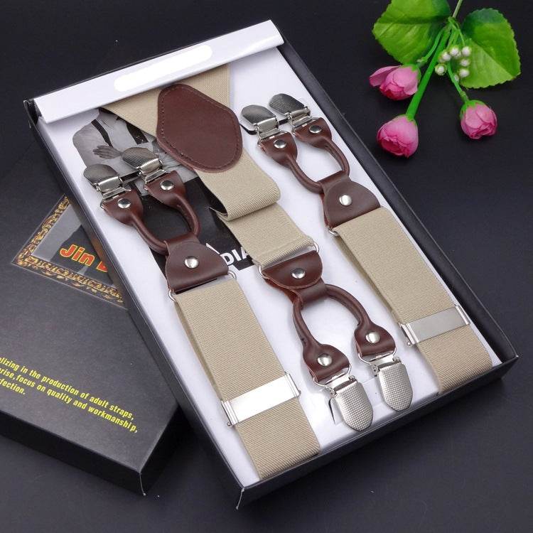 Men's Six Clip Suspenders Jacquard Suspenders - Mubimart