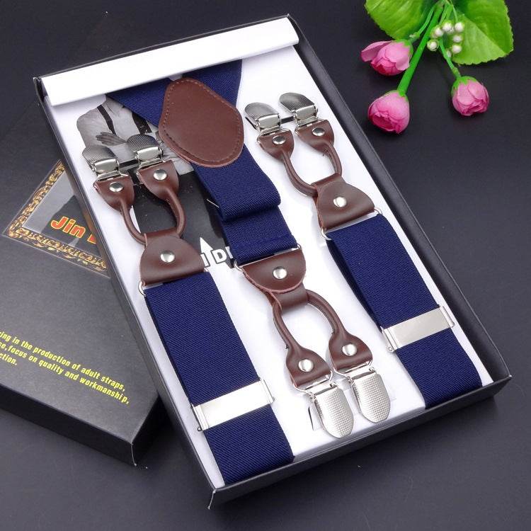 Men's Six Clip Suspenders Jacquard Suspenders - Mubimart
