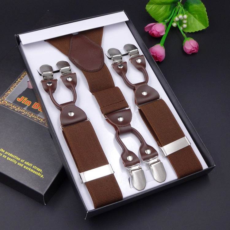 Men's Six Clip Suspenders Jacquard Suspenders - Mubimart