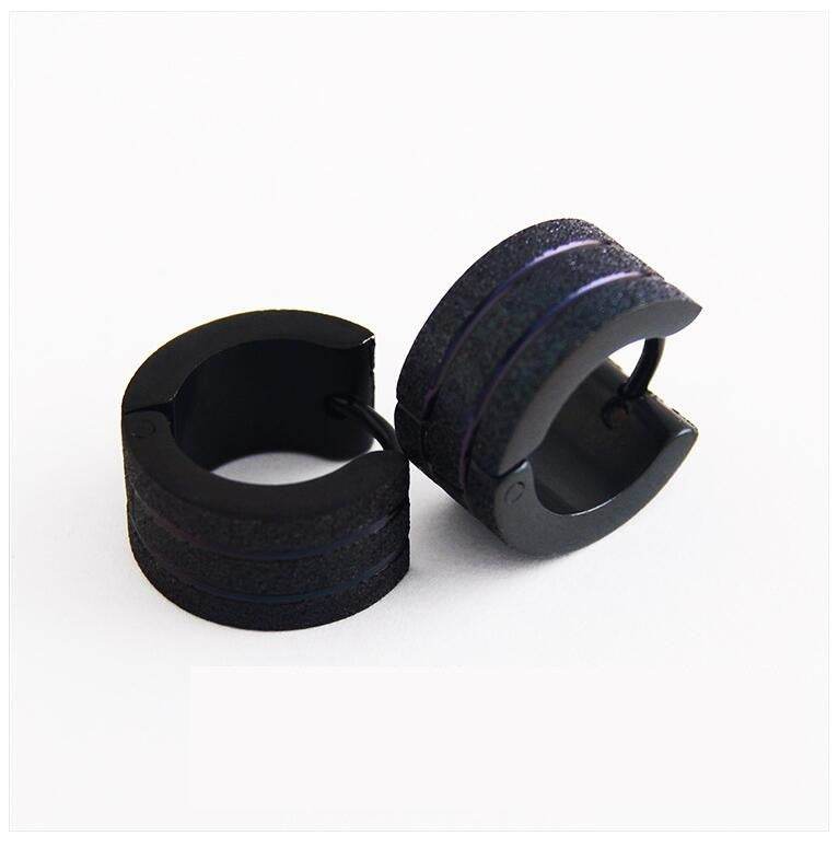 Stainless steel cutting line gold wide version earrings wholesale sandblasting sandblasting earrings titanium steel men and women earrings - Mubimart