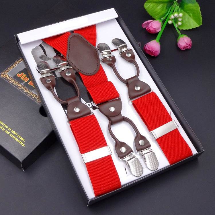 Men's Six Clip Suspenders Jacquard Suspenders - Mubimart