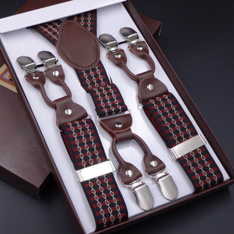 Men's Six Clip Suspenders Jacquard Suspenders - Mubimart