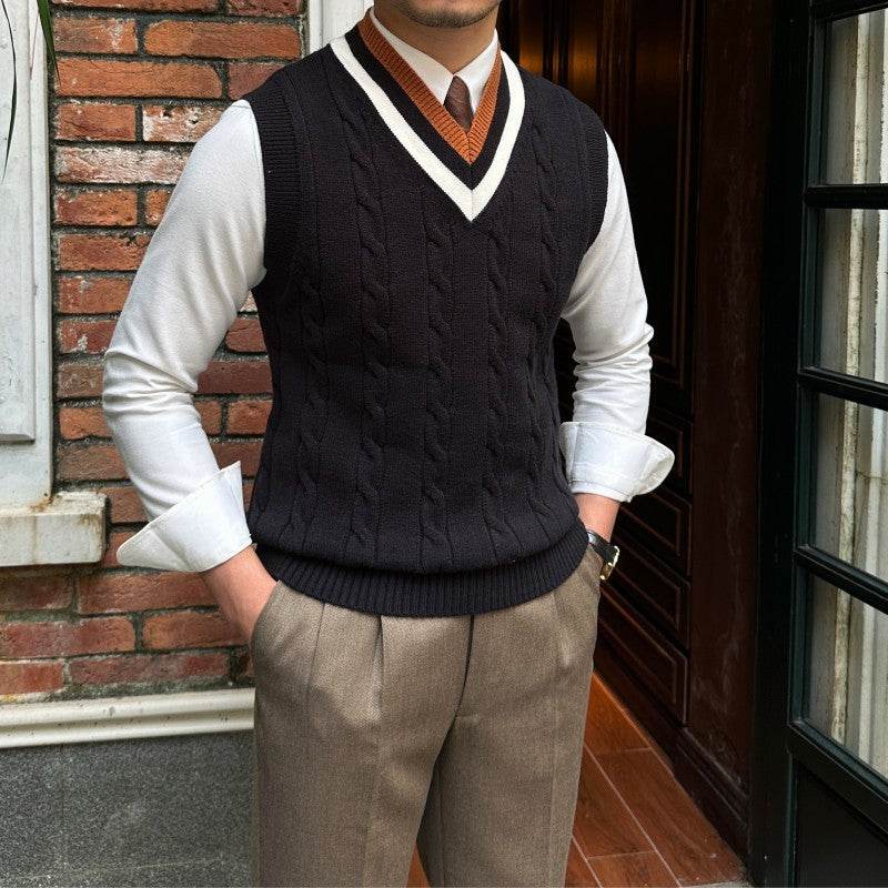 Knitted Sleeveless Vest Men's Retro Bottoming Sweater - Mubimart