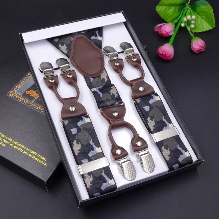 Men's Six Clip Suspenders Jacquard Suspenders - Mubimart