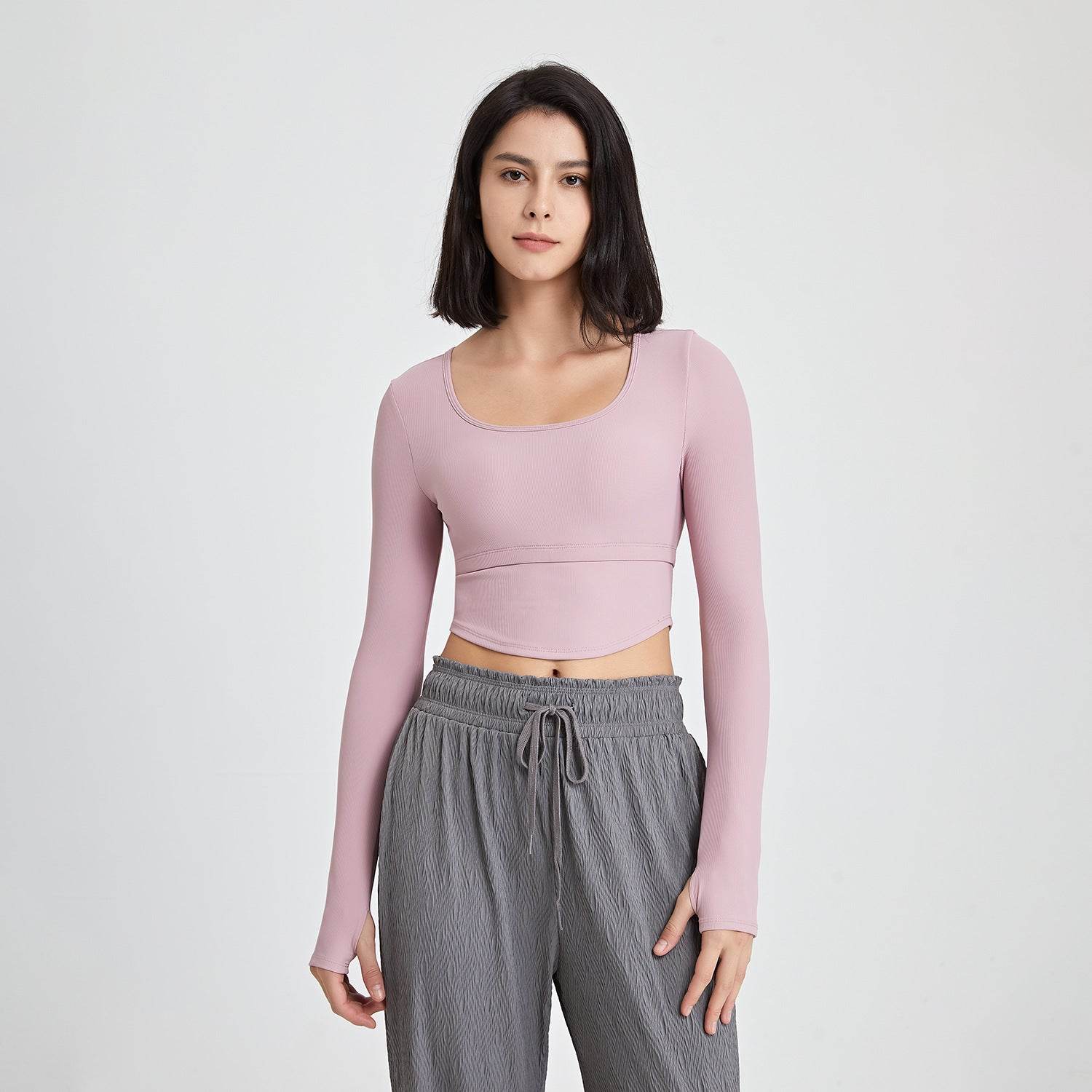 Yoga Suit Long Sleeve With Chest Pad Workout Top - Mubimart