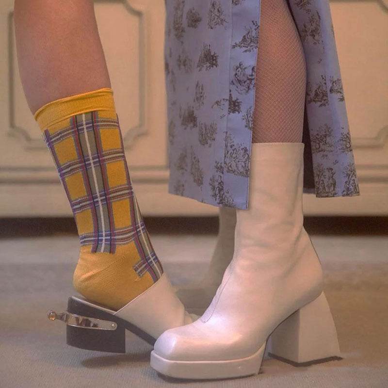 Women's retro square toe mid boots - Mubimart