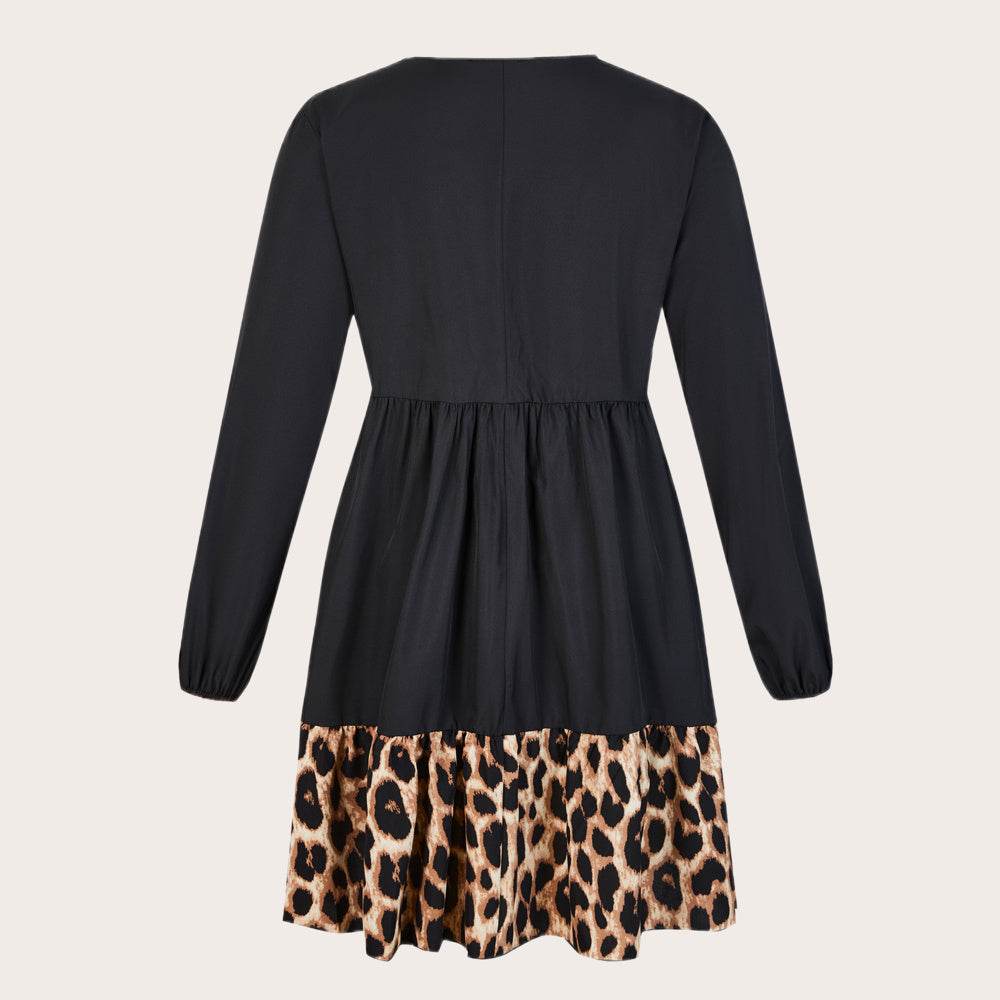 Women Plus Leopard Print Tunic Midi Shirt Dress - Mubimart