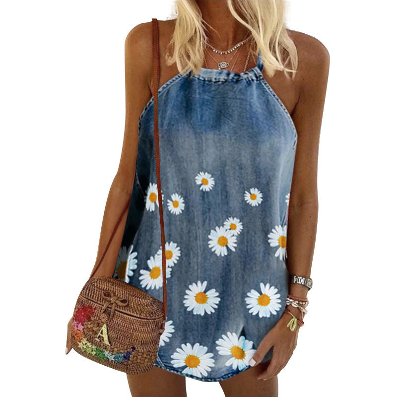 Printed denim camisole - Mubimart -  