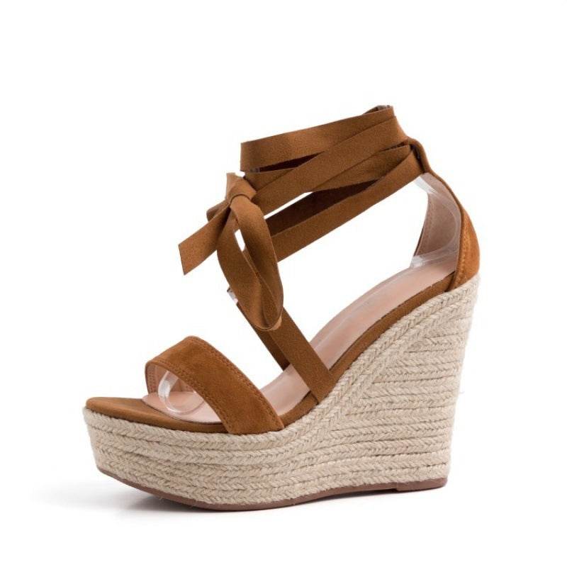 Roman platform platform espadrille high-heeled sandals - Mubimart