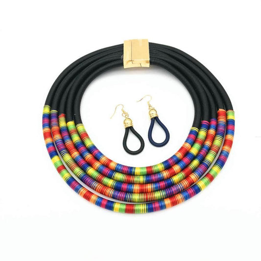 African Multilayer Choker Necklaces Earrings Jewelry Sets - Mubimart