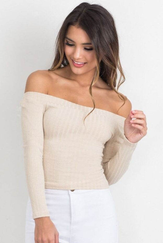 Women Off Shoulder Crop Top - Mubimart