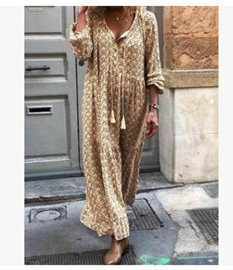 V-neck print maxi dress - Mubimart