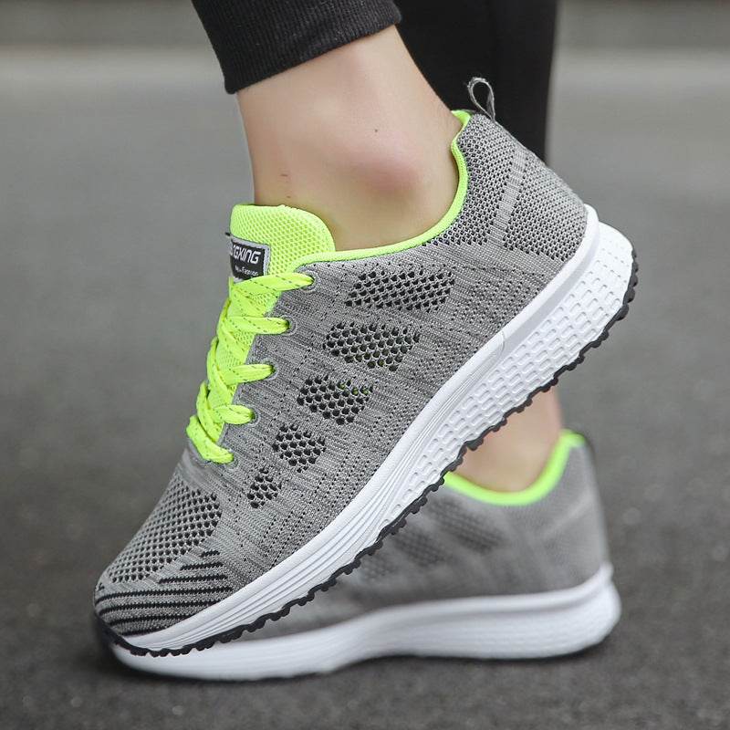 Black White Sneakers Women Lace Up Running Walking Shoes - Mubimart