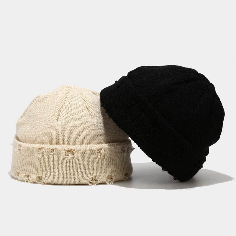 Hole knitted wool hat - Mubimart