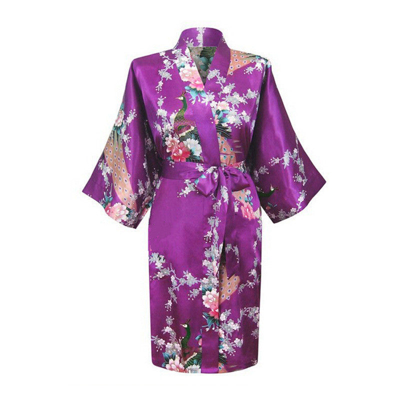 Silk nightgown peacock nightgown sexy cardigan - Mubimart -  